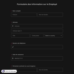 Formulaire des Information sur le Employé