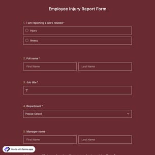 Employee Injury Form Template