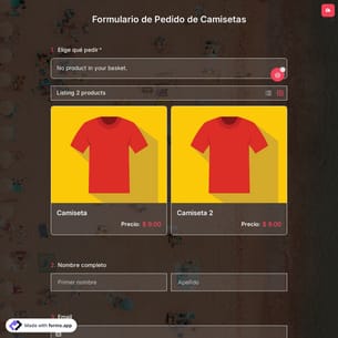 Plantilla de Formulario de Pedido de Camisetas