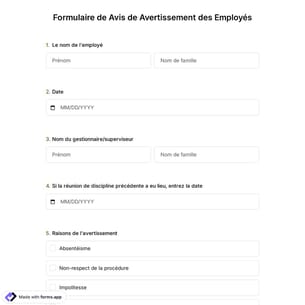 Formulaire de Avis de Avertissement des Employés