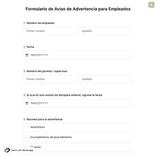 Plantilla de Formulario de Aviso de Advertencia para Empleados