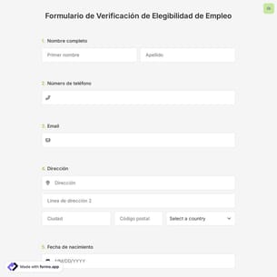 Plantilla de Formulario de Verificación de Elegibilidad de Empleo