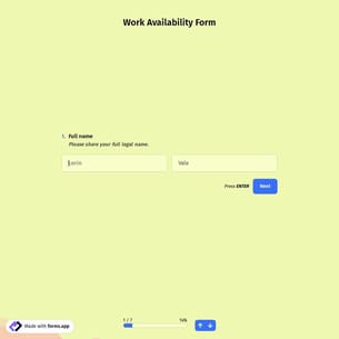 Work Availability Form Template