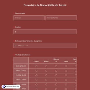 Formulaire de Disponibilité de Travail
