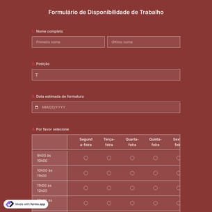 Formulário de Disponibilidade de Trabalho