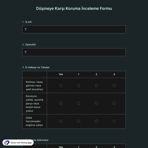 Düşmeye Karşı Koruma İnceleme Formu Şablonu
