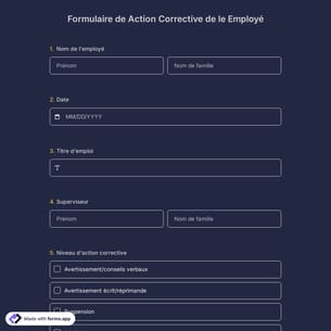 Formulaire de Action Corrective de le Employé