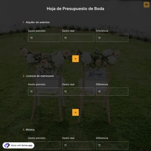 Plantilla de Hoja de Presupuesto de Boda