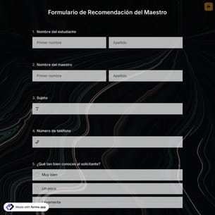 Plantilla de Formulario de Recomendación del Maestro