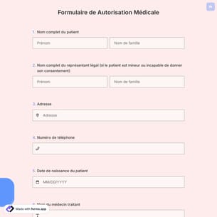 Modèle de Formulaire de Autorisation Médicale Gratuit en Ligne