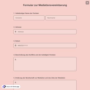 Formular zur Mediationsvereinbarung