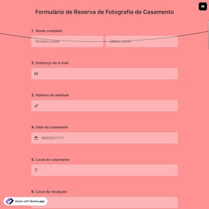 Formulário de Reserva de Fotografia de Casamento