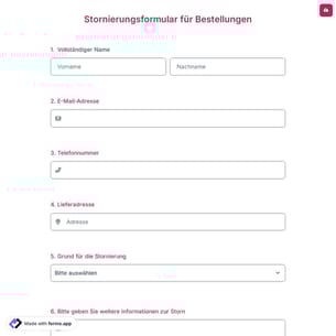 Stornierungsformular für Bestellungen