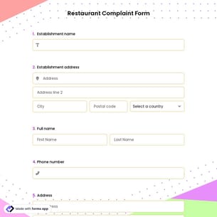 Restaurant Complaint Form