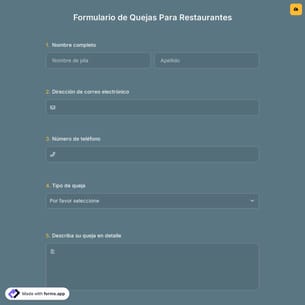 Formulario de Quejas Para Restaurantes