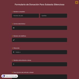 Formulario de Donación Para Subasta Silenciosa