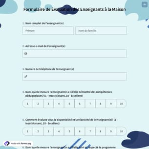 Formulaire de Évaluation des Enseignants à la Maison