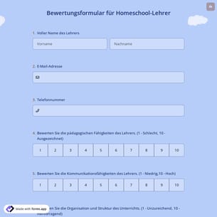Bewertungsformular für Homeschool-Lehrer