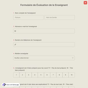 Formulaire de Évaluation de le Enseignant