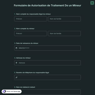 Formulaire de Autorisation de Traitement De un Mineur
