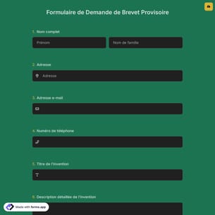 Formulaire de Demande de Brevet Provisoire