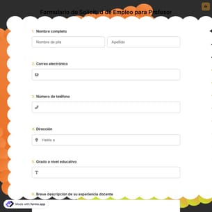 Formulario de Solicitud de Empleo para Profesor