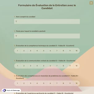 Formulaire de Évaluation de le Entretien avec le Candidat