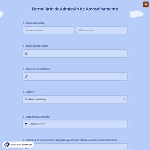 Formulário de Admissão de Aconselhamento