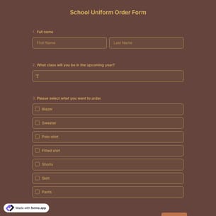 School Uniform Order Form
