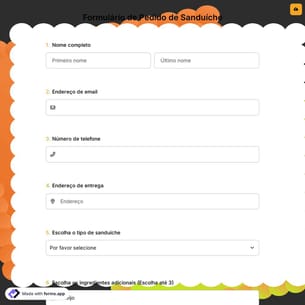 Formulário de Pedido de Sanduíche