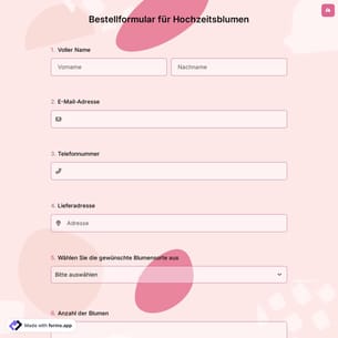 Bestellformular für Hochzeitsblumen