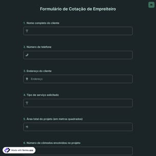 Formulário de Cotação de Empreiteiro