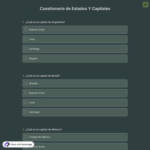 Cuestionario de Estados Y Capitales