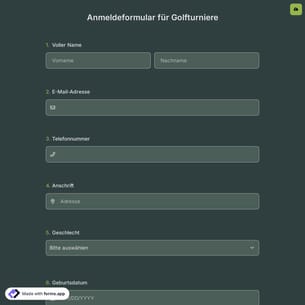 Anmeldeformular für Golfturniere