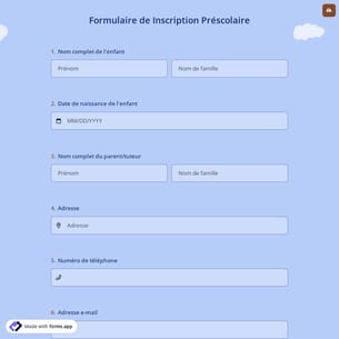 Formulaire de Inscription Préscolaire