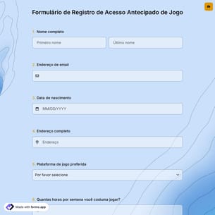 Formulário de Registro de Acesso Antecipado de Jogo