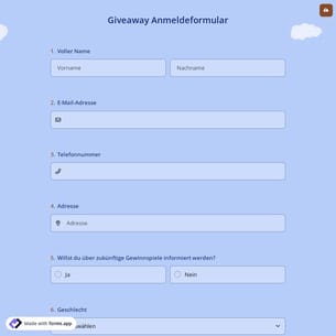 Giveaway Anmeldeformular