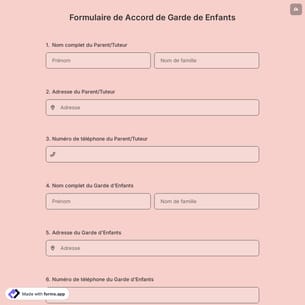 Formulaire de accord de garde de enfants