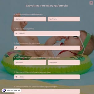 Formular für Babysitting Vereinbarungsformular