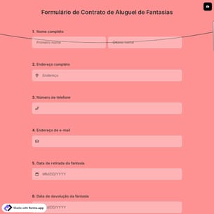 Formulário de Contrato de Aluguel de Fantasias