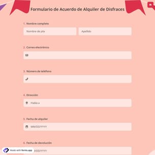 Formulario de Acuerdo de Alquiler de Disfraces