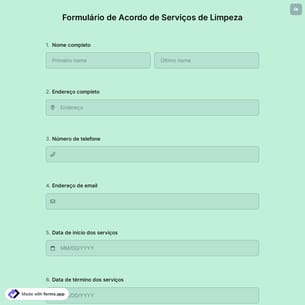 Formulário de Acordo de Serviços de Limpeza