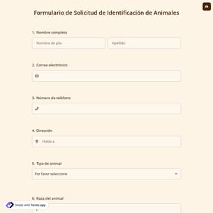 Formulario de Solicitud de Identificación de Animales