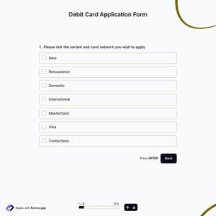 Debit Card Application Form