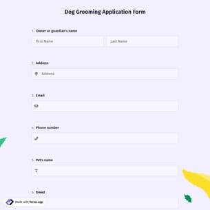 Dog Grooming Application Form