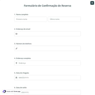 Formulário de Confirmação de Reserva