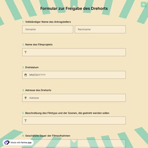 Formular zur Freigabe des Drehorts