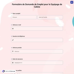 Formulaire de Demande de Emploi pour le Equipage de Cabine