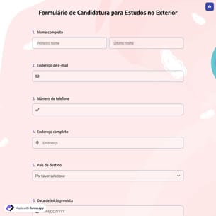 Formulário de Candidatura para Estudos no Exterior