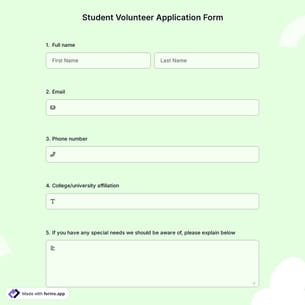 Student Volunteer Application Form